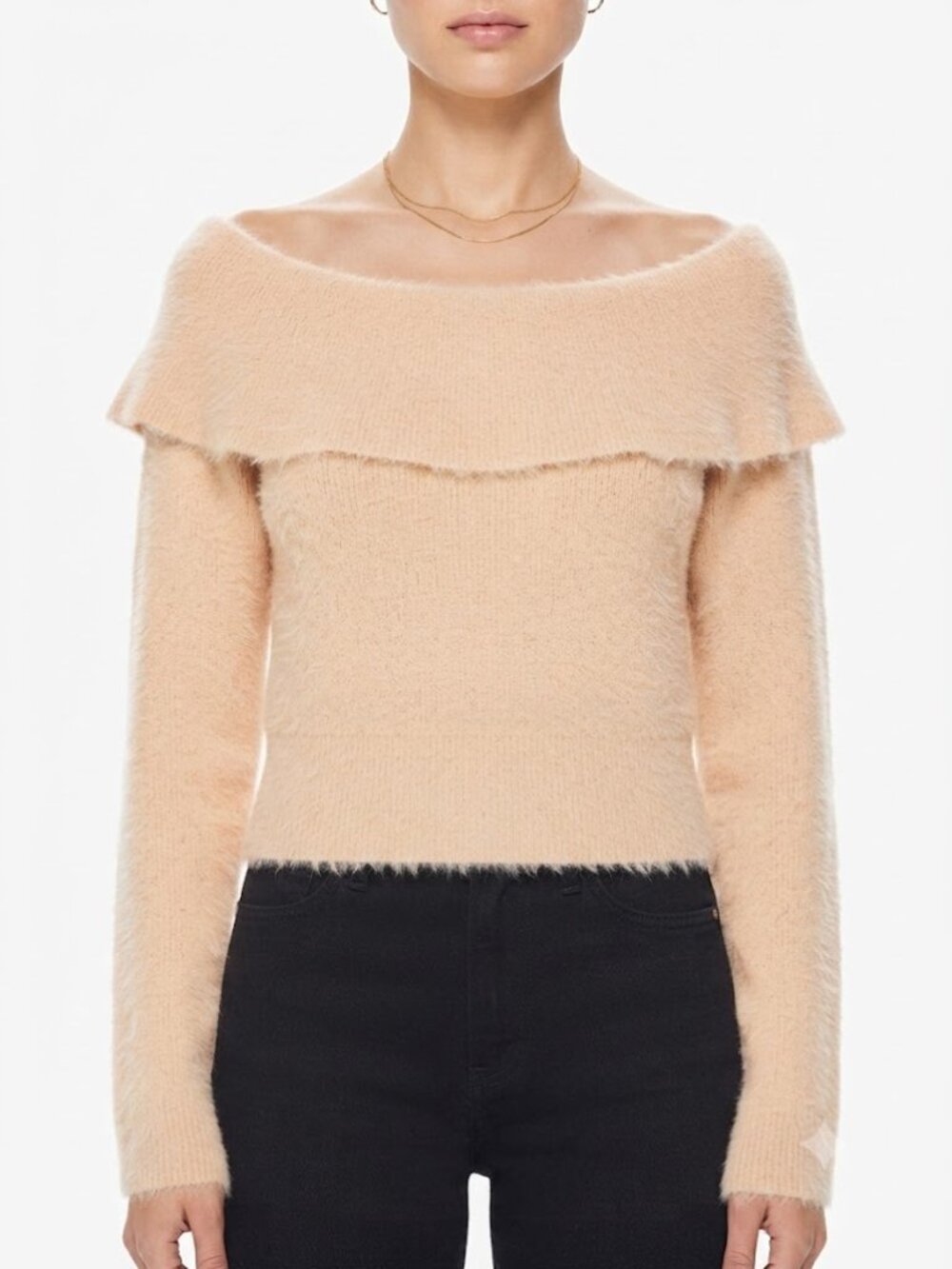 Marie Oliver Off-the-Shoulder Sweater Fuzzy Mohair Blend Pink Blush Size Small
